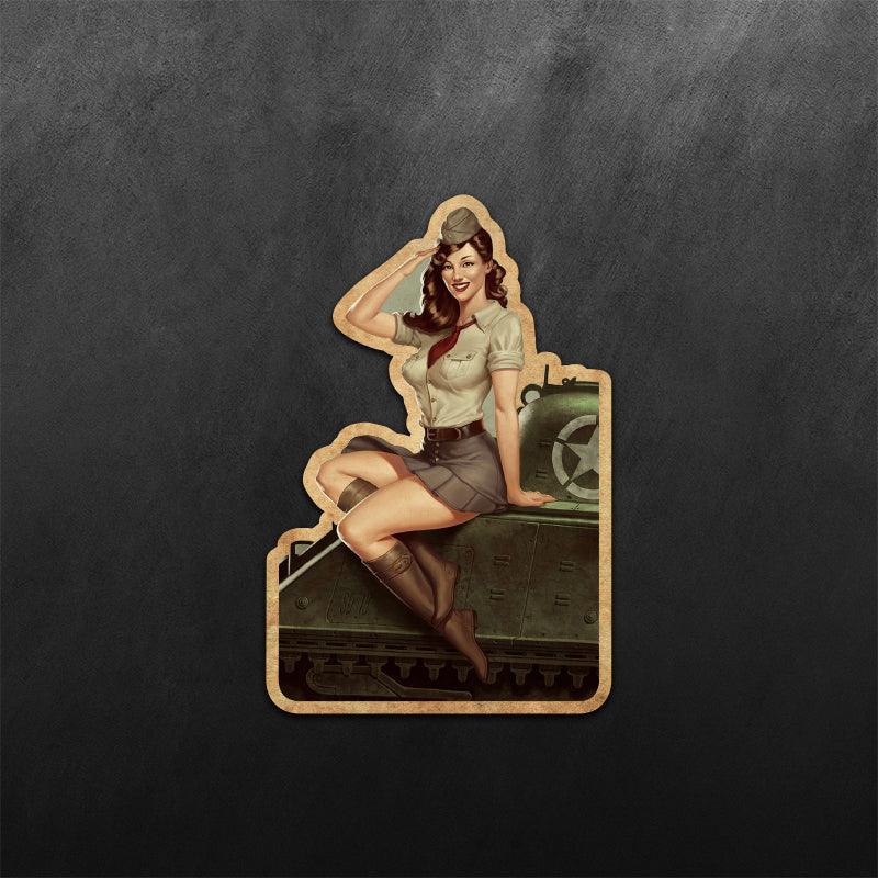 US Army Tank PinUp Girl Sticker