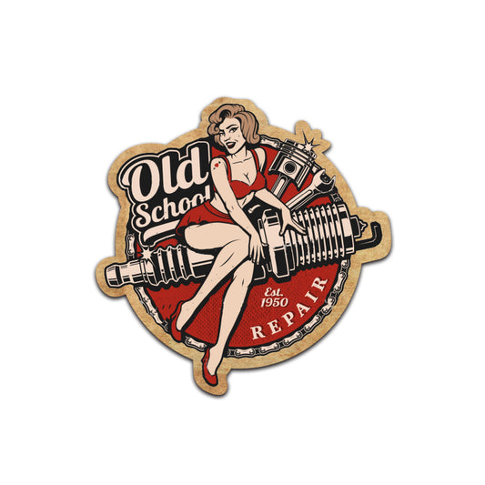 Old School Spark Plugs PinUp Girl Sticker