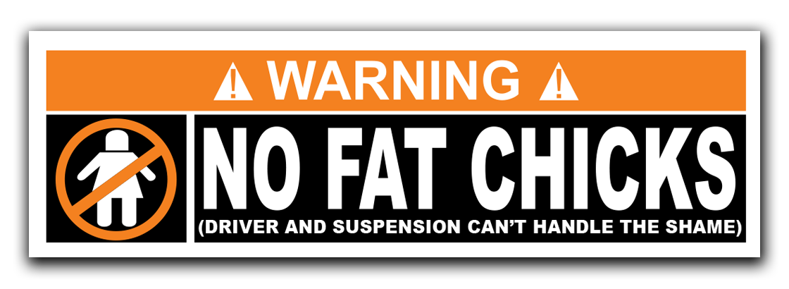 Warning No Fat Chicks Sticker